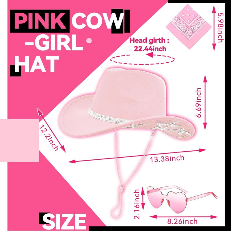 SHENYI Cowgirl Hat and Bandana and Heart Sunglasses Glitter Rhinestone Star Cowboy Hat Western Sparkly Hats for Women Men - Image 2